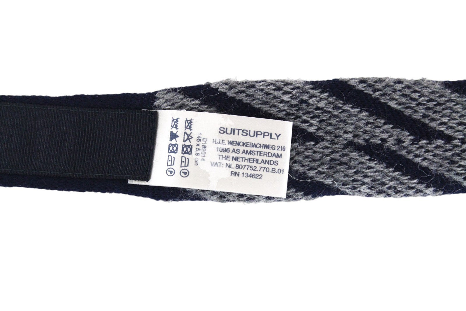 SUITSUPPLY Men Tie 146 x 5.8 cm Grey Alpaca Wool Blend Striped Knit Squared-End