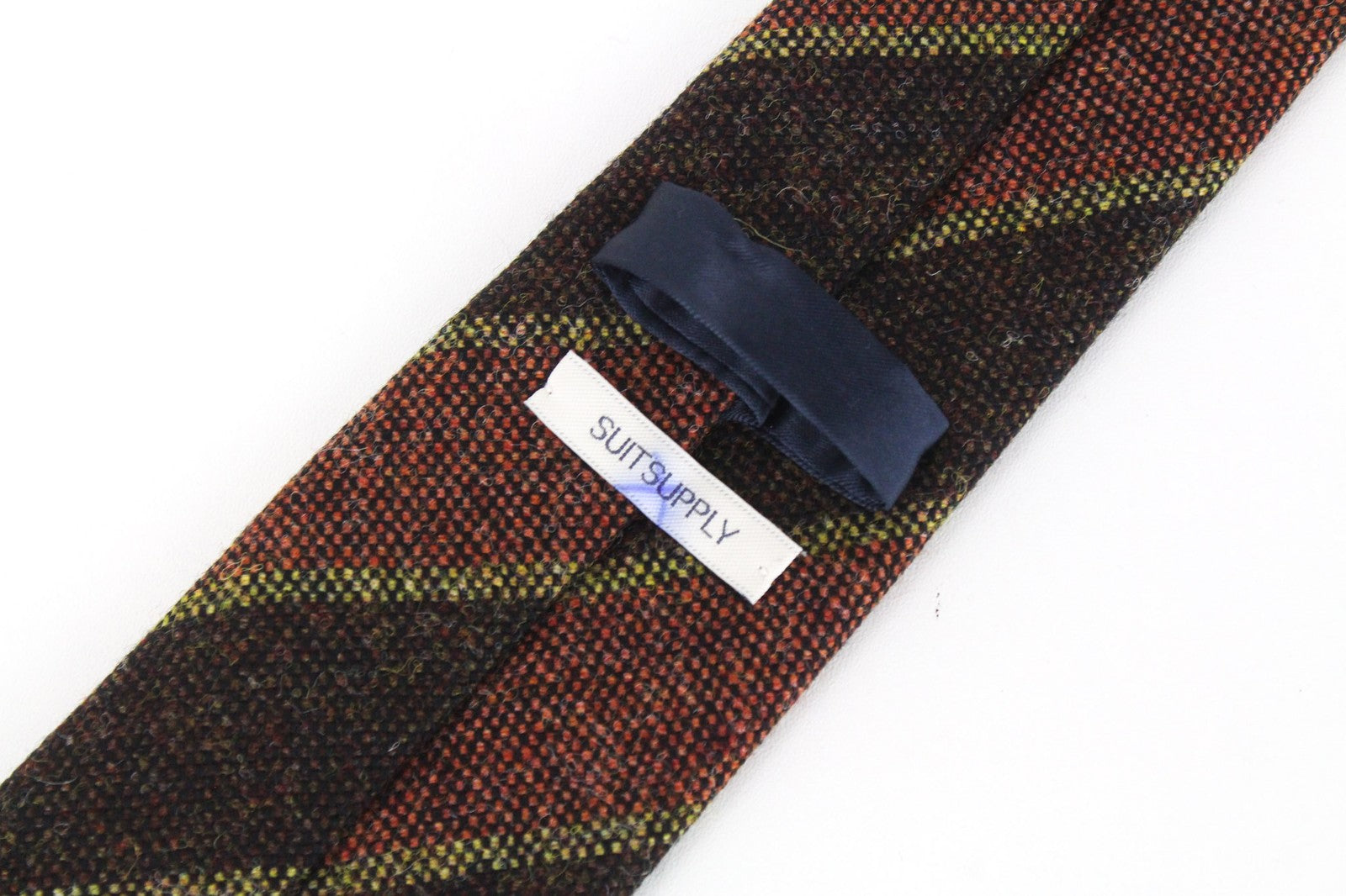SUITSUPPLY Men Tie 150 x 8 cm Brown Pure Wool Striped Pattern Pointed-End