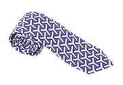 SUITSUPPLY Men Tie 148 x 8 cm Blue White Patterned Pointed-End Linen Cotton