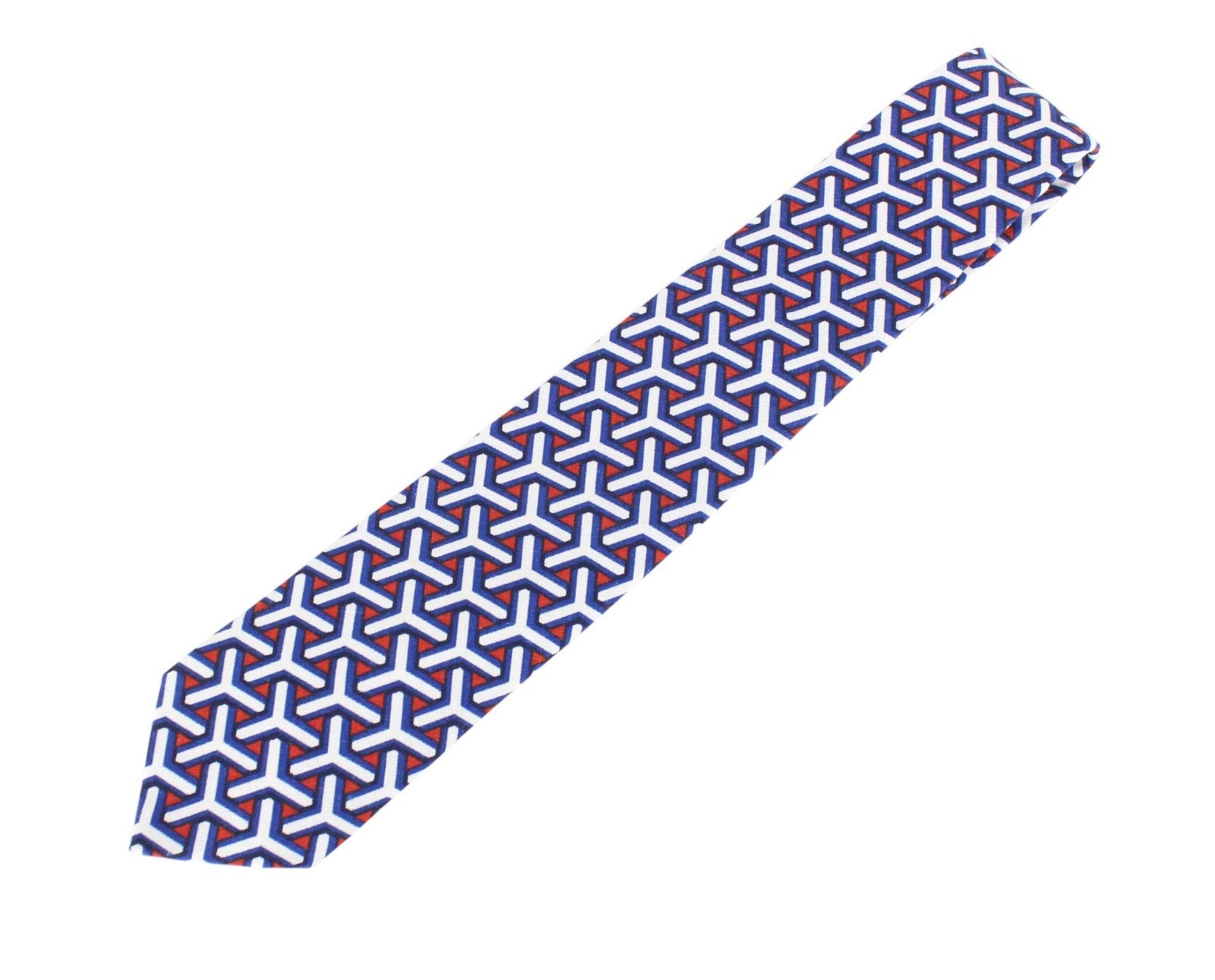 SUITSUPPLY Men Tie 148 x 8 cm Blue White Patterned Pointed-End Linen Cotton