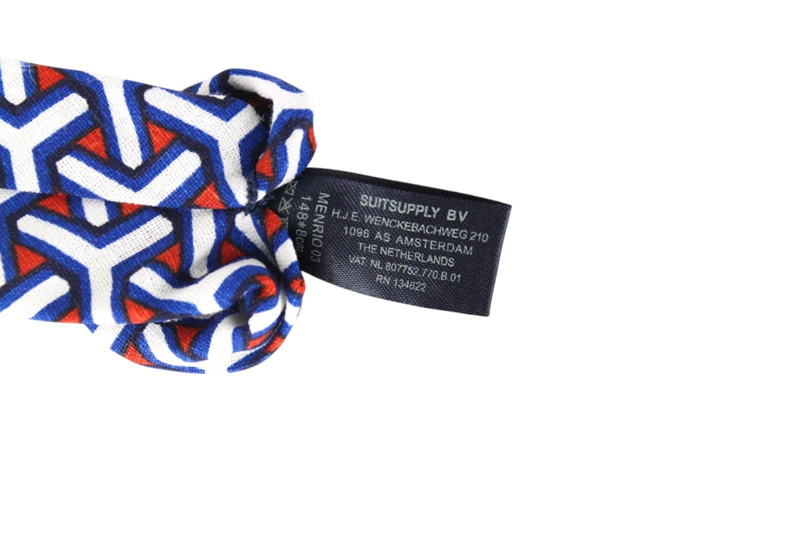 SUITSUPPLY Men Tie 148 x 8 cm Blue White Patterned Pointed-End Linen Cotton