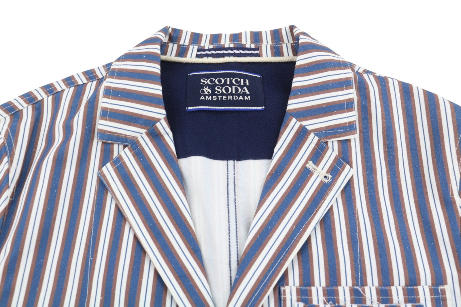 SCOTCH & SODA Men Blazer M Blue Pinstriped Notch Lapel Single Breasted