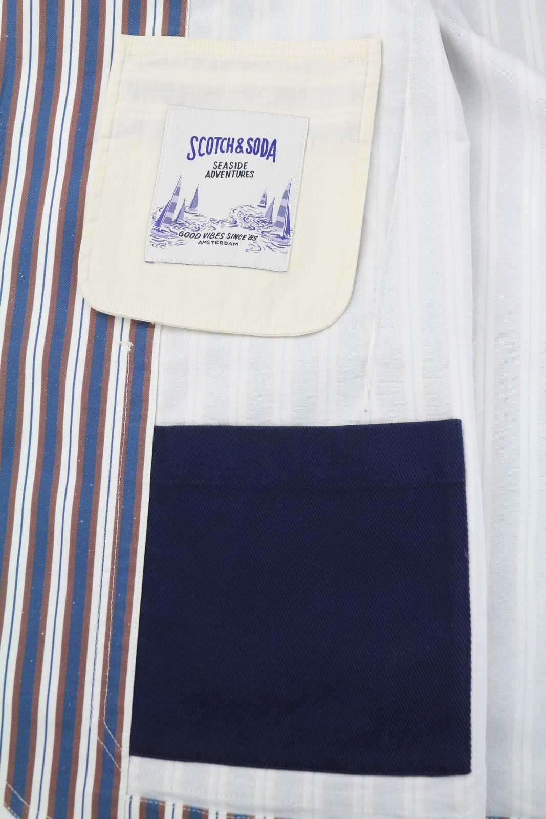 SCOTCH & SODA Men Blazer M Blue Pinstriped Notch Lapel Single Breasted