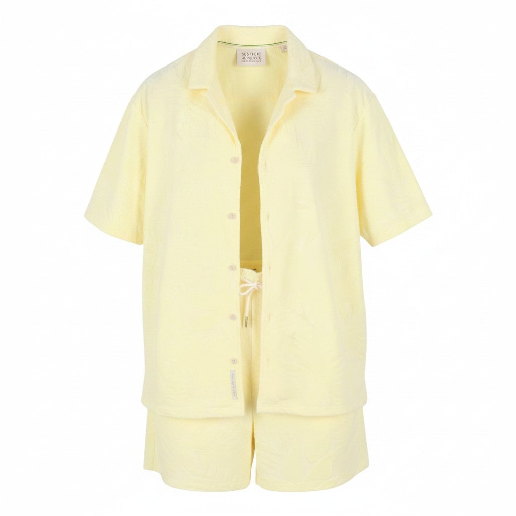 SCOTCH & SODA Men Set XL Yellow Terry Fabric Patterned Shirt & Shorts