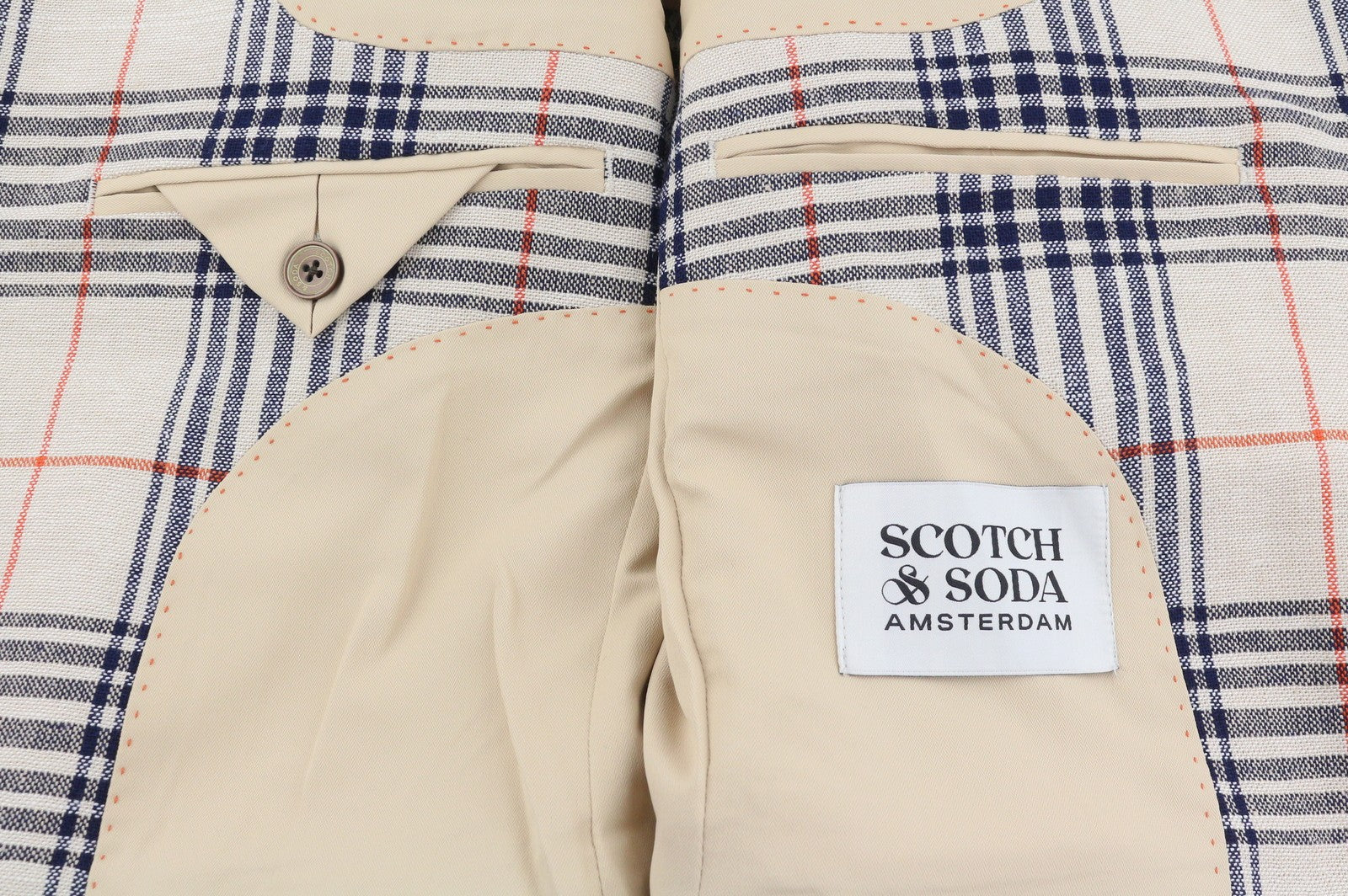SCOTCH & SODA Men Blazer M Beige Plaid Half Lined Notch Lapel Single Breasted