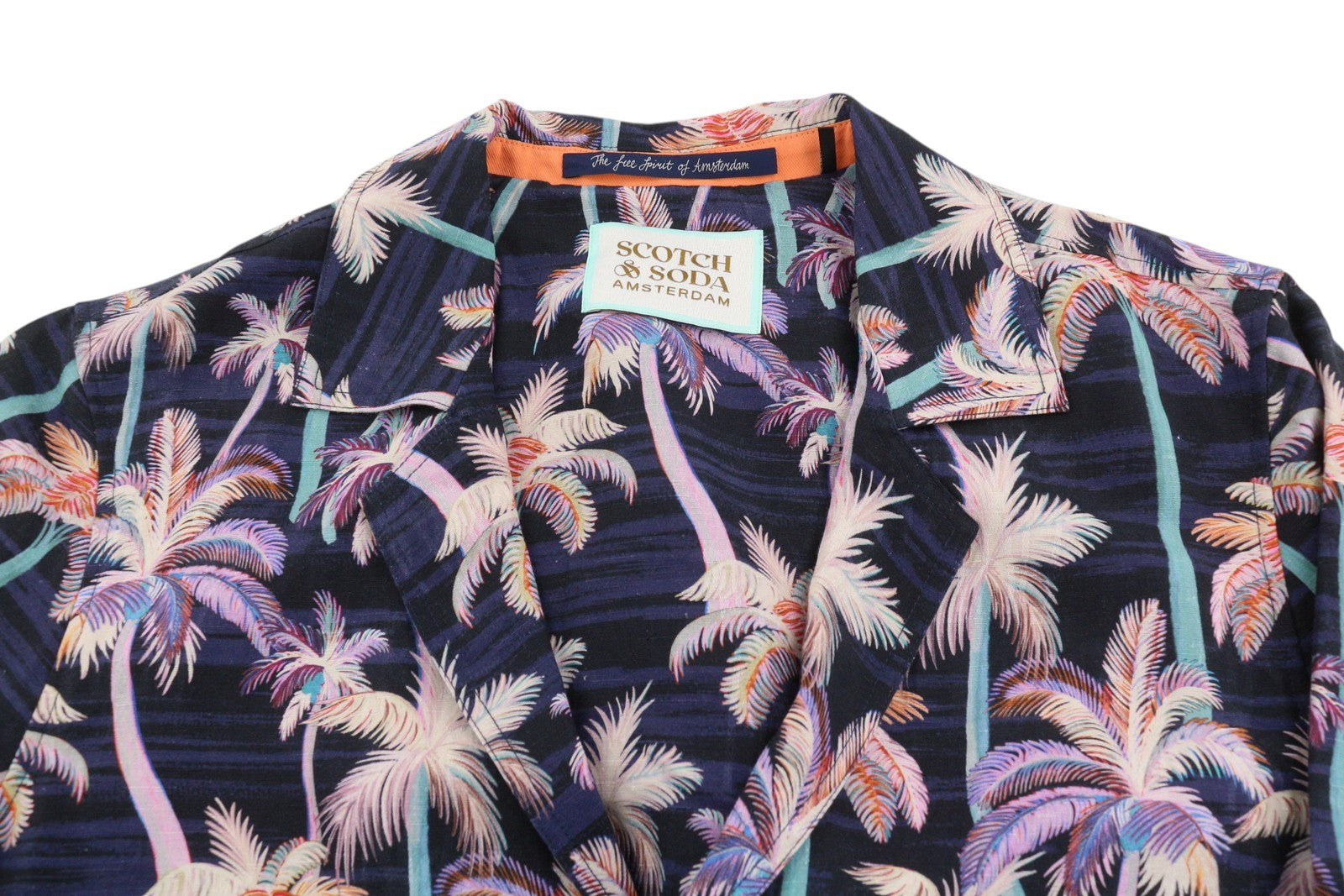 SCOTCH & SODA Men Blazer XL Dark Blue Palm Tree Print Notch Lapel Thin