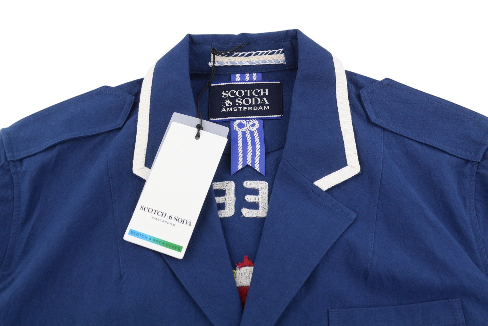 SCOTCH & SODA Men Blazer M Blue Cotton Notch Lapel Single Breasted