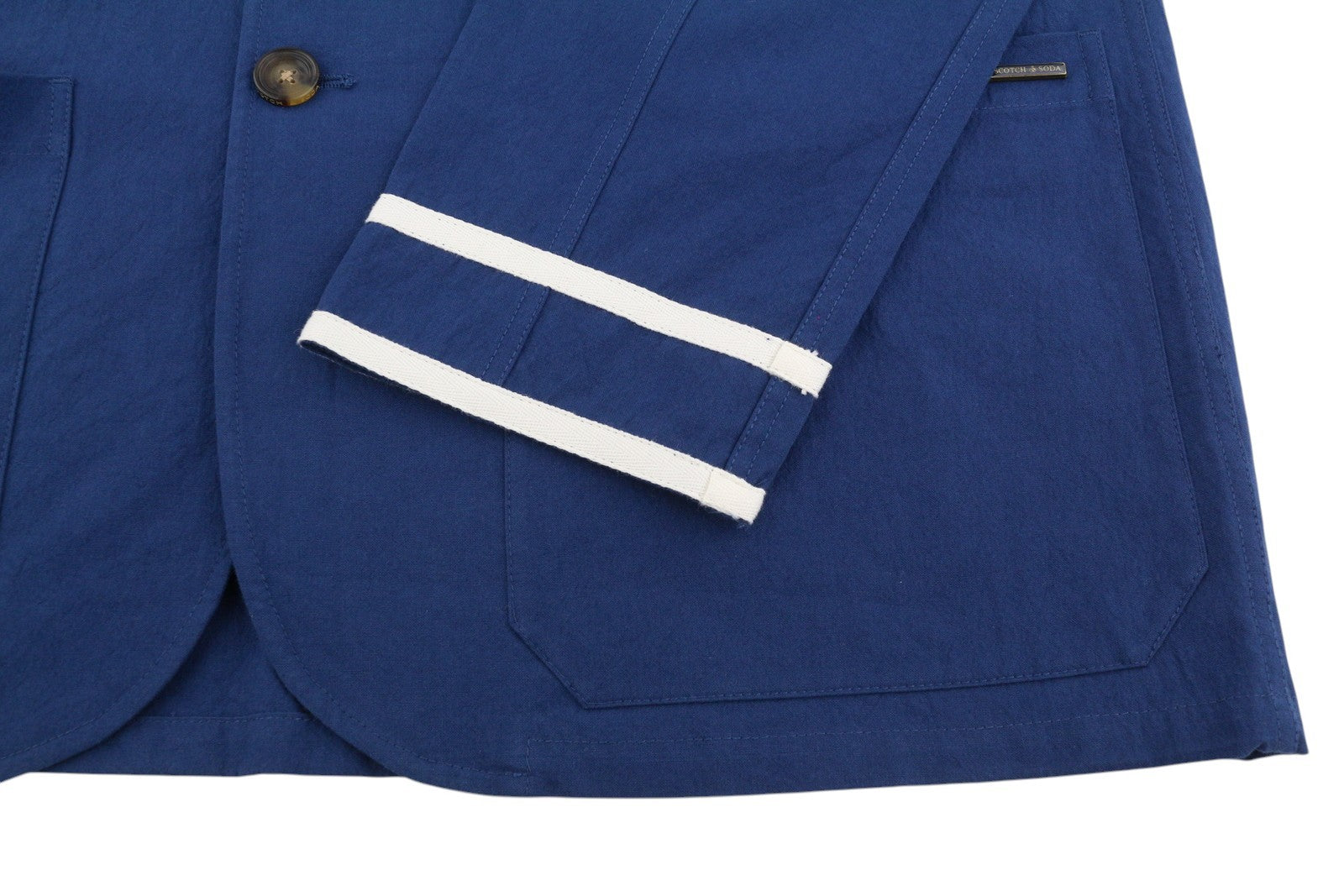SCOTCH & SODA Men Blazer M Blue Cotton Notch Lapel Single Breasted