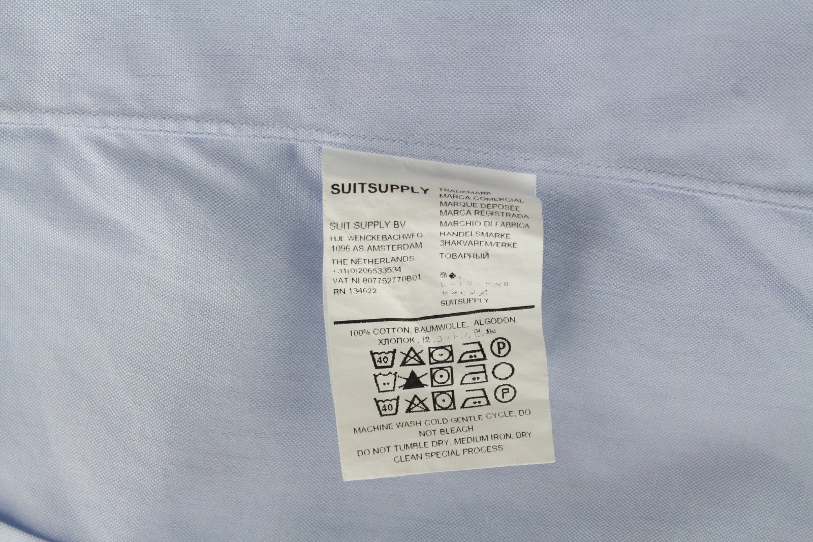 SUITSUPPLY Men Shirt 35/13 1/2 Extra Slim Blue Pure Cotton Cutaway Twill Classic
