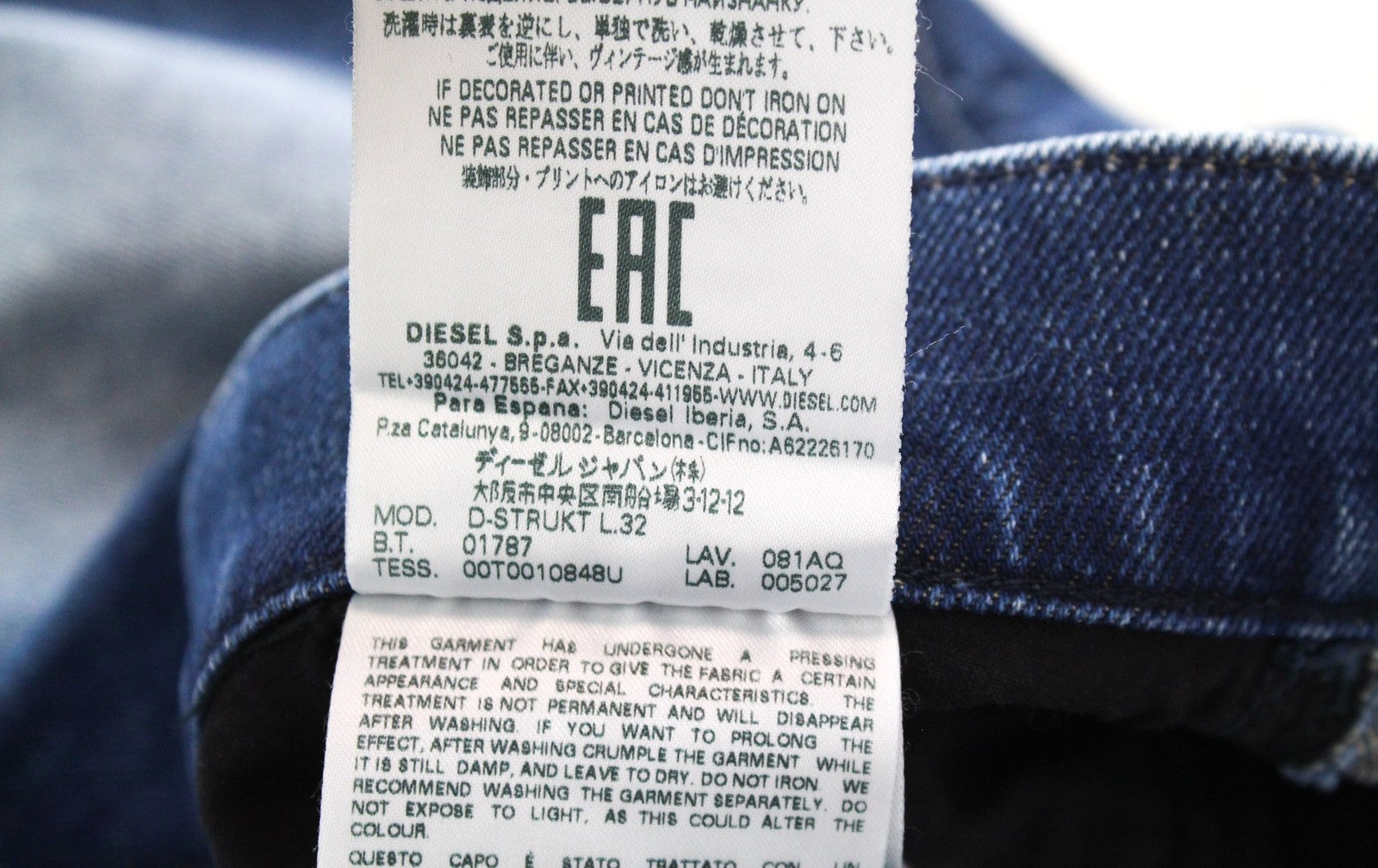 DIESEL D-Strukt 081AQ Men Jeans W27/L32 Ripped Tapered Cotton Stretch Blue