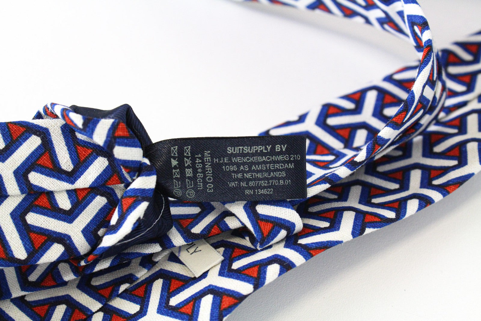 SUITSUPPLY Men Tie 148 x 8 cm Linen Cotton Blend Blue Knit Formal Graphic Print