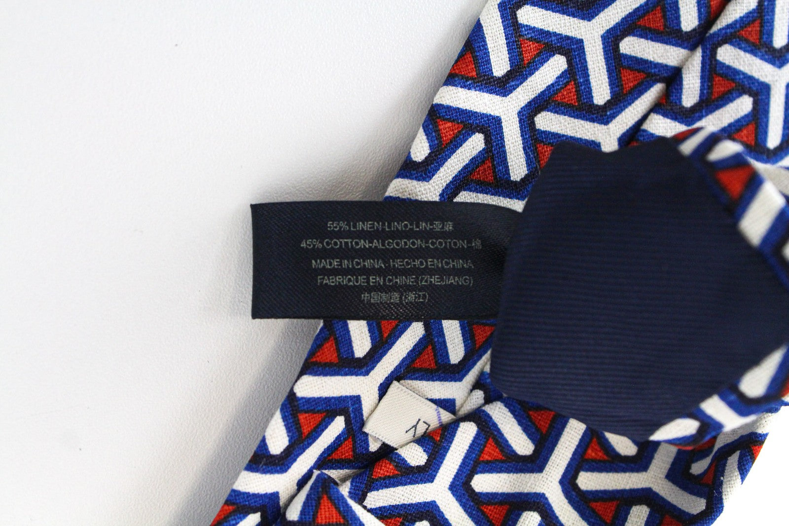 SUITSUPPLY Men Tie 148 x 8 cm Linen Cotton Blend Blue Knit Formal Graphic Print