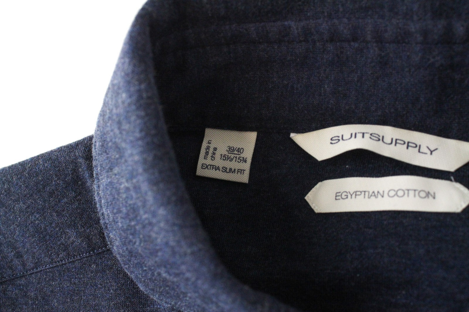 SUITSUPPLY Men Shirt 39/ 15 1/2/40/ 15 3/4 Navy Egyptian Cotton Polo Extra Slim