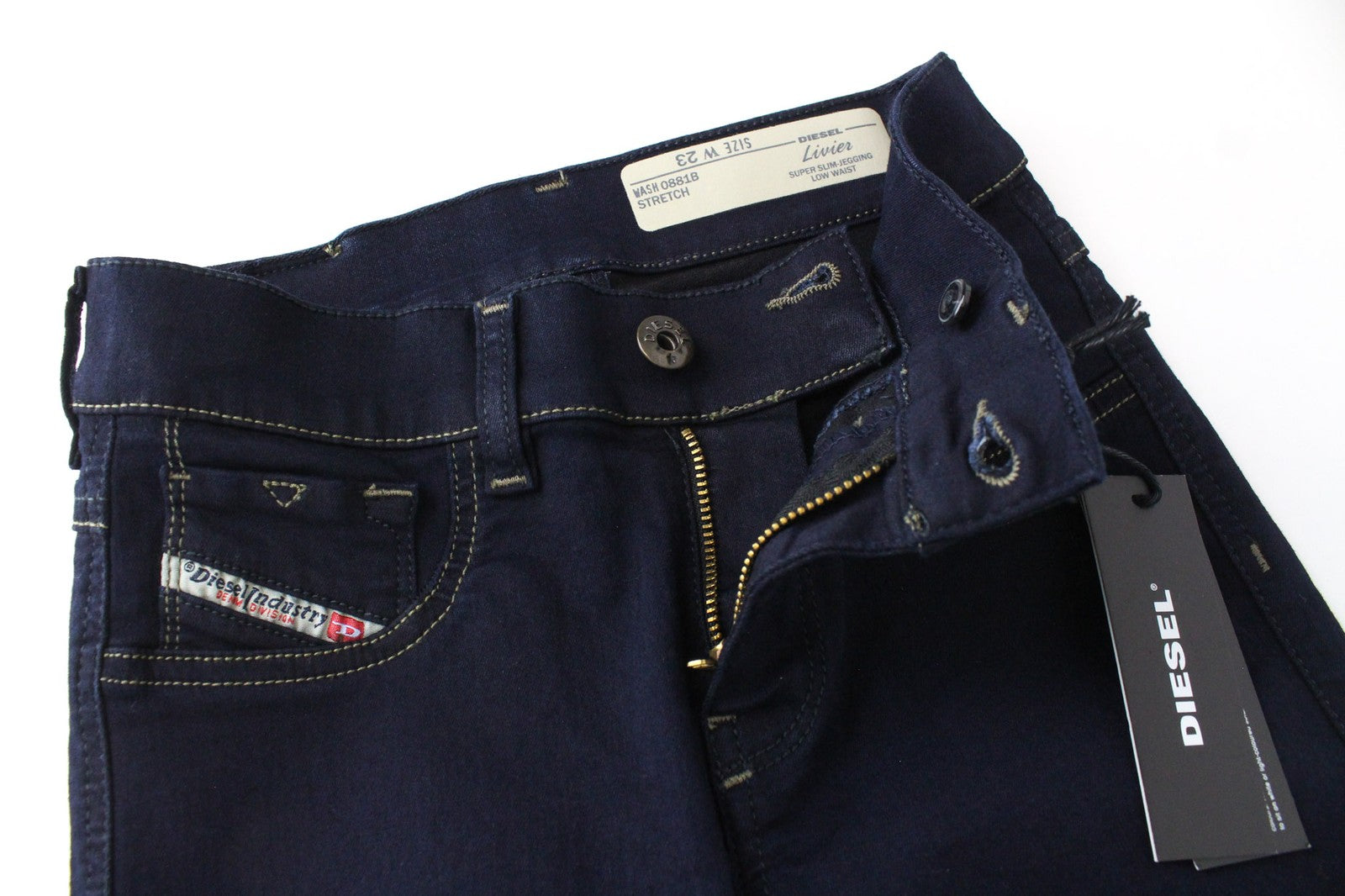 DIESEL Livier 0881B Women Jeans W23 Blue Stretch Super Slim Jegging Low Waisted