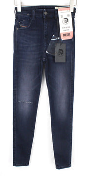 DIESEL Slandy-High 0870C Women Jeans W24/L30 Blue Stretch Super Skinny Distress