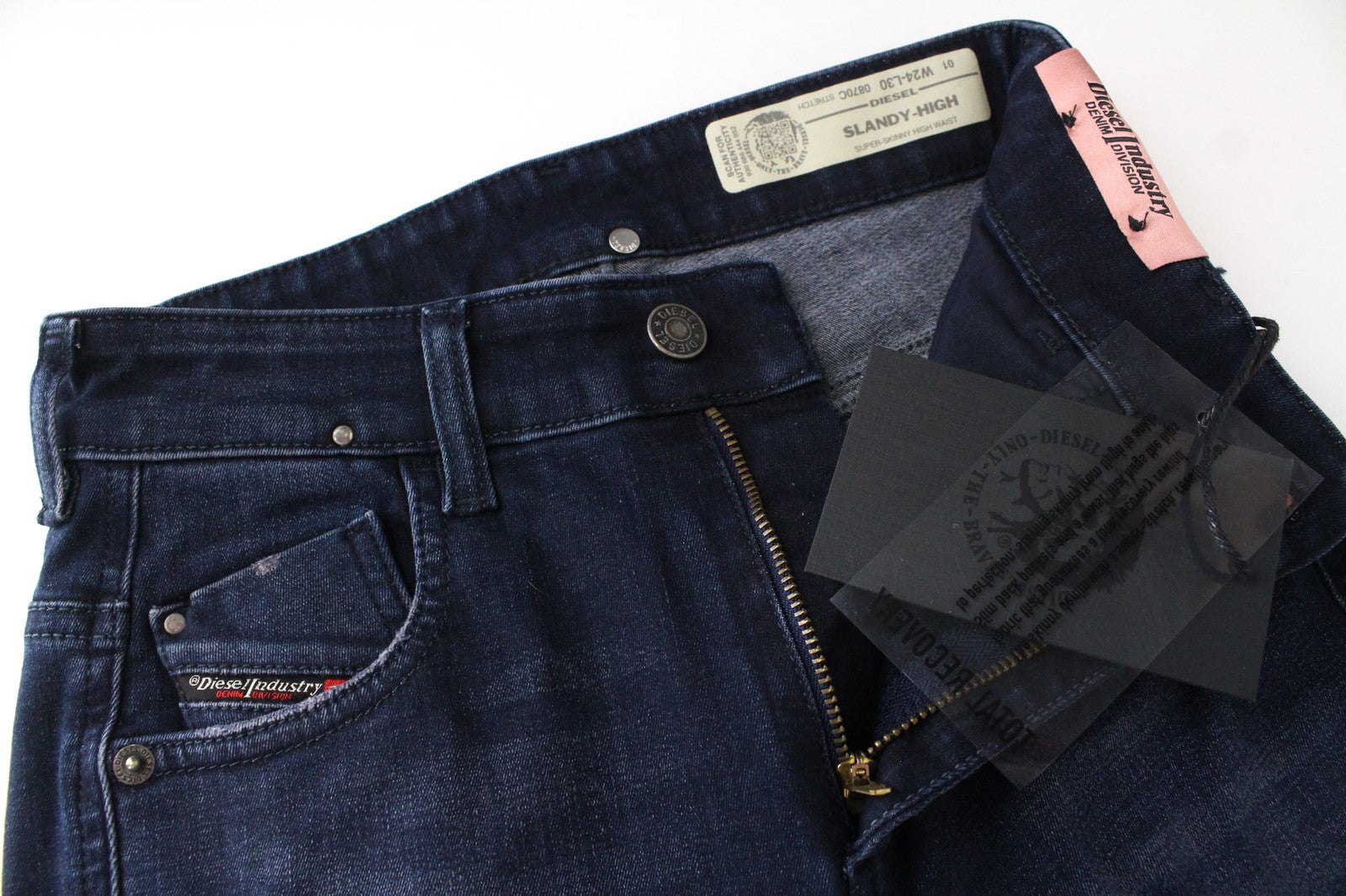 DIESEL Slandy-High 0870C Women Jeans W24/L30 Blue Stretch Super Skinny Distress