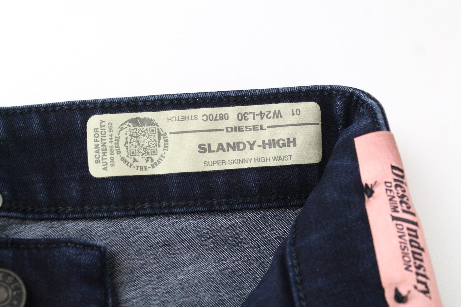 DIESEL Slandy-High 0870C Women Jeans W24/L30 Blue Stretch Super Skinny Distress