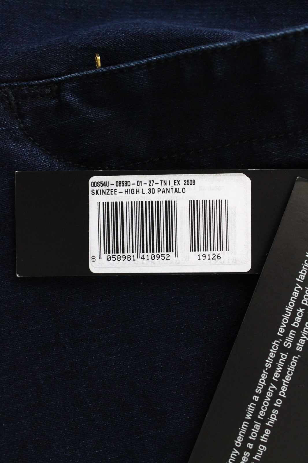 DIESEL Skinzee-High 0858D Women Jeans W27/L30 Blue Stretch Super Slim Skinny