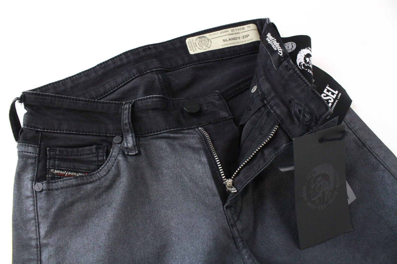 DIESEL Slandy-Zip 069GF Women Jeans W24/L30 Black Stretch Super Skinny Coated