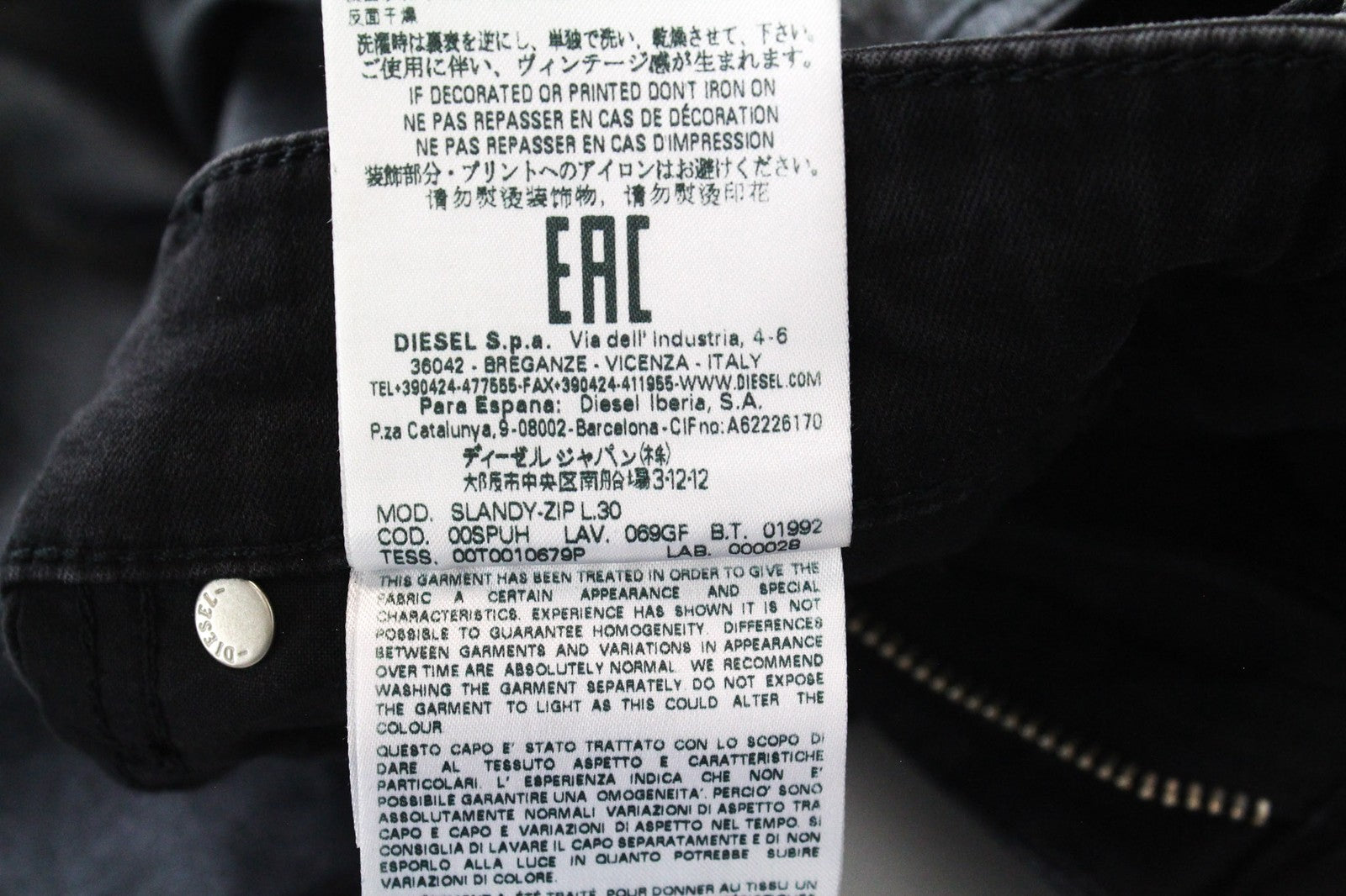 DIESEL Slandy-Zip 069GF Women Jeans W24/L30 Black Stretch Super Skinny Coated