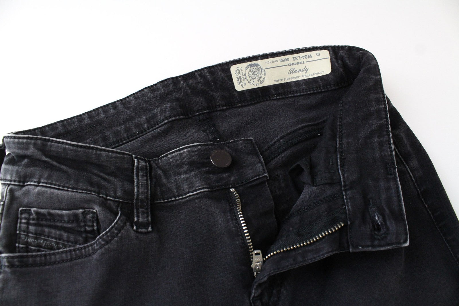 DIESEL Slandy 0680I Women Jeans W24/L32 Dark Grey Stretch Super Slim Skinny