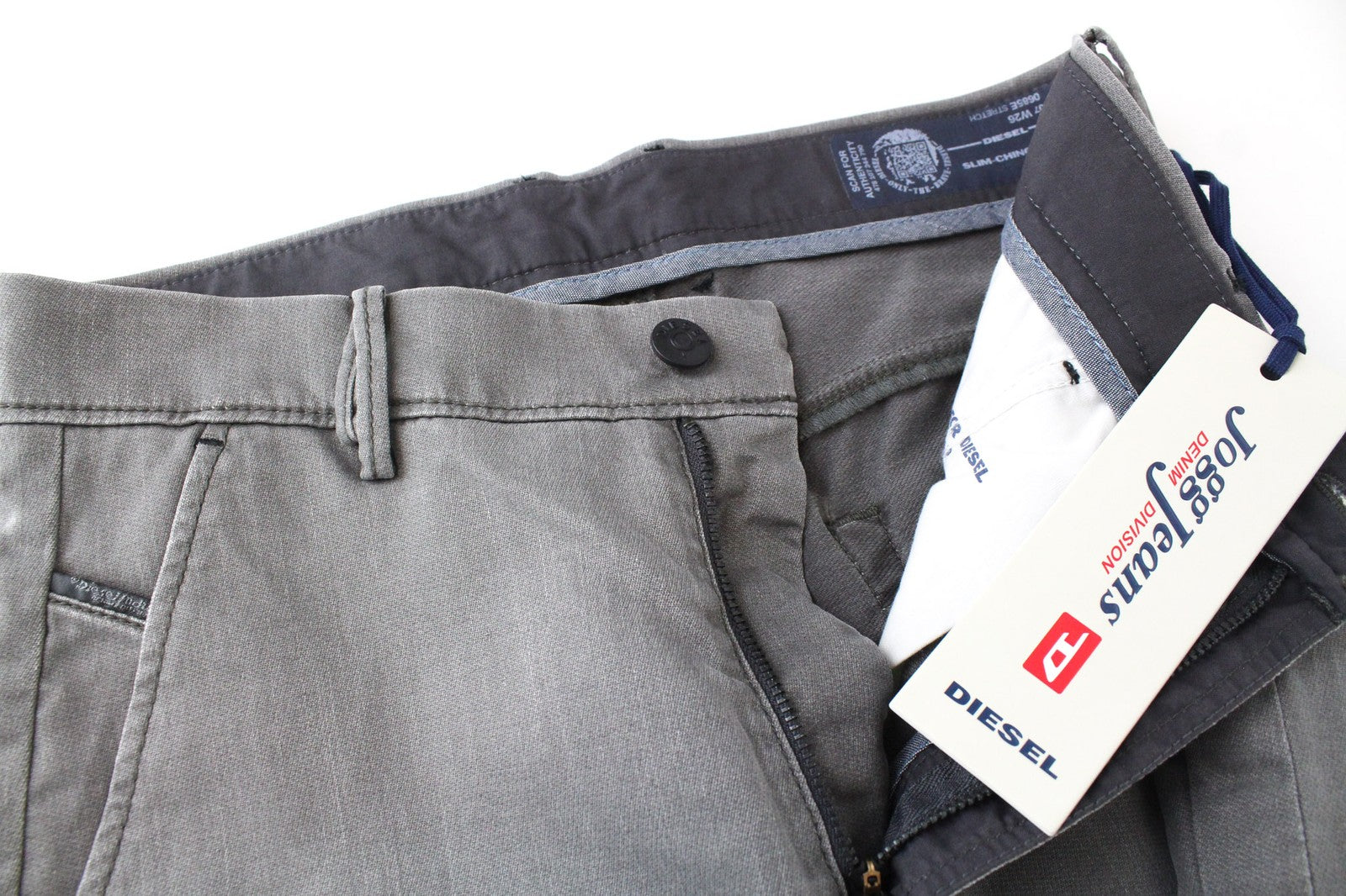 DIESEL Slim-Chino-M-NE 0685E Men Trousers W26 Grey Jogg Sweat Stretch Slim Fit