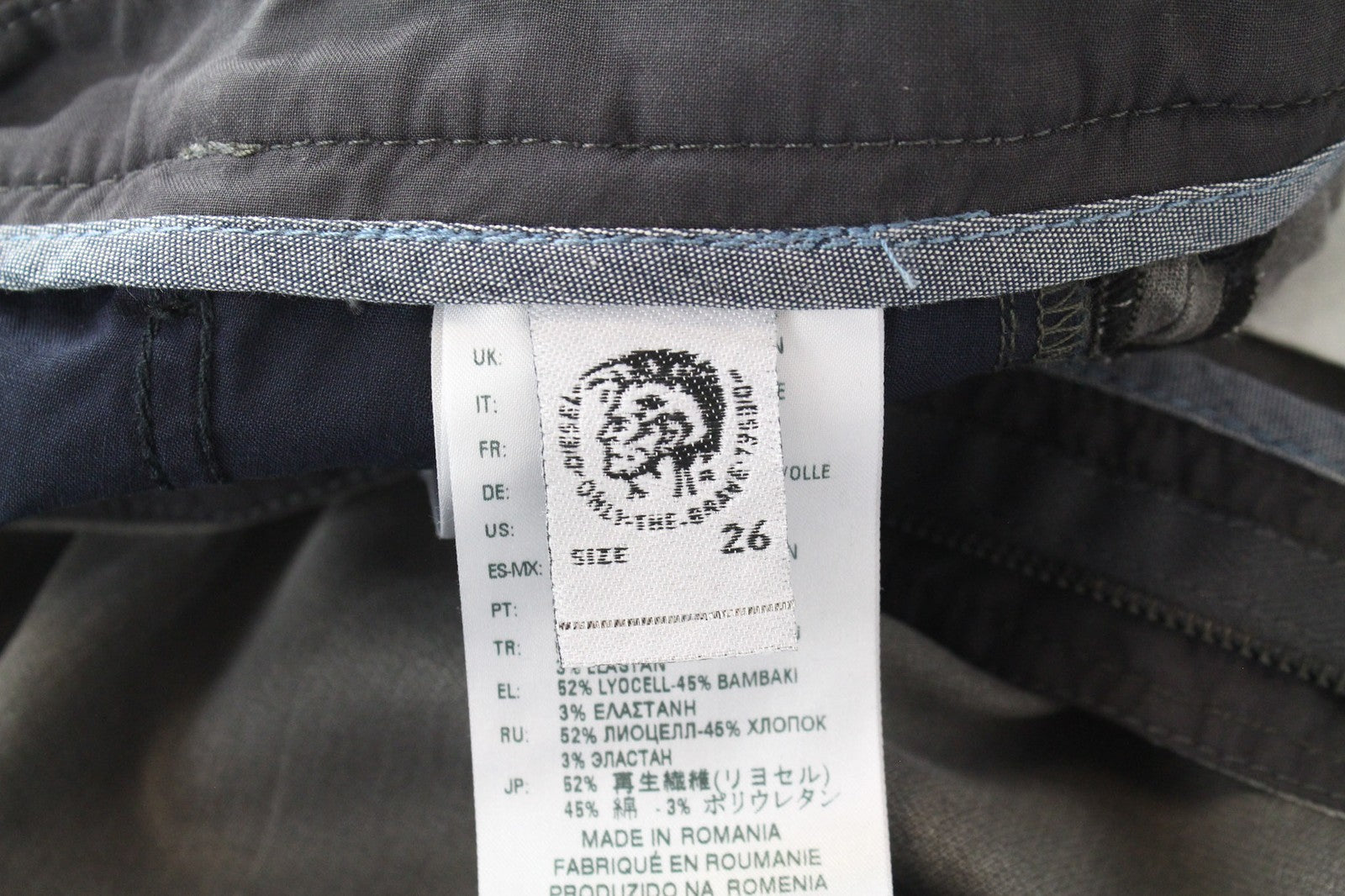 DIESEL Slim-Chino-M-NE 0685E Men Trousers W26 Grey Jogg Sweat Stretch Slim Fit