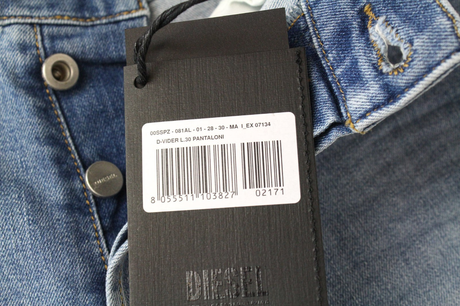 DIESEL D-Vider 081AL Men Jeans W28/L30 Mid Blue Stretch Carrot Fit Button-Fly