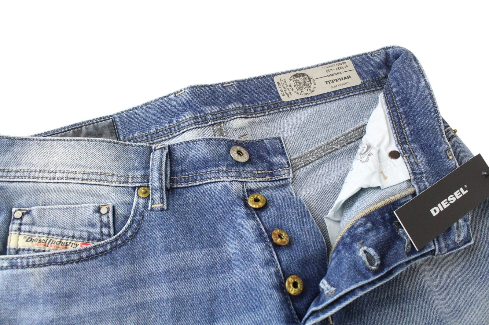 DIESEL Tepphar 0842H Men Jeans W27/L32 Blue Stretch Slim Carrot Fit Button-Fly