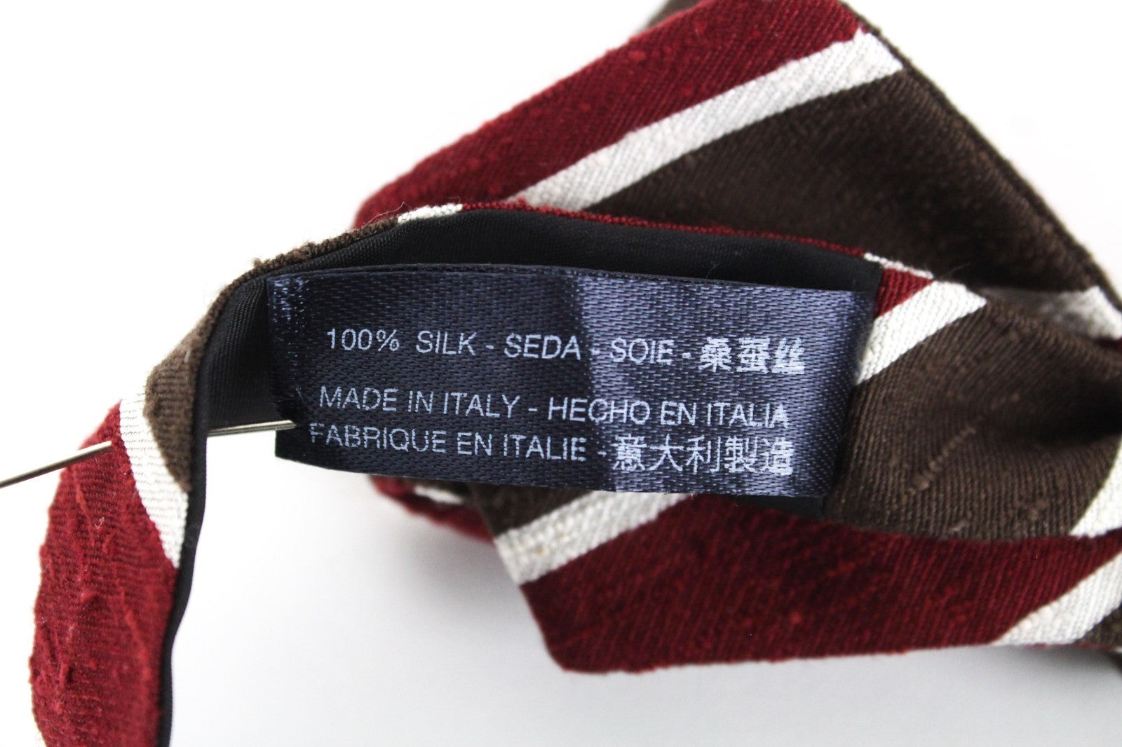SUITSUPPLY Men Bowtie 45 cm Brown Red Striped Pure Silk Classic Butterfly