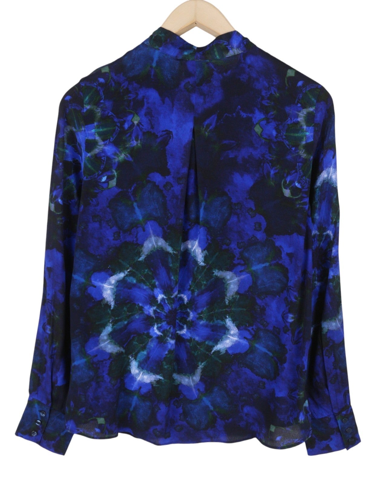 DESIGUAL Kency Women's Blouse S Blue Tie-Dye Bow Neck Long Sleeve Top