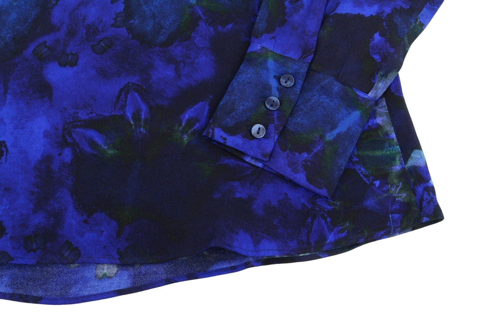 DESIGUAL Kency Women's Blouse S Blue Tie-Dye Bow Neck Long Sleeve Top
