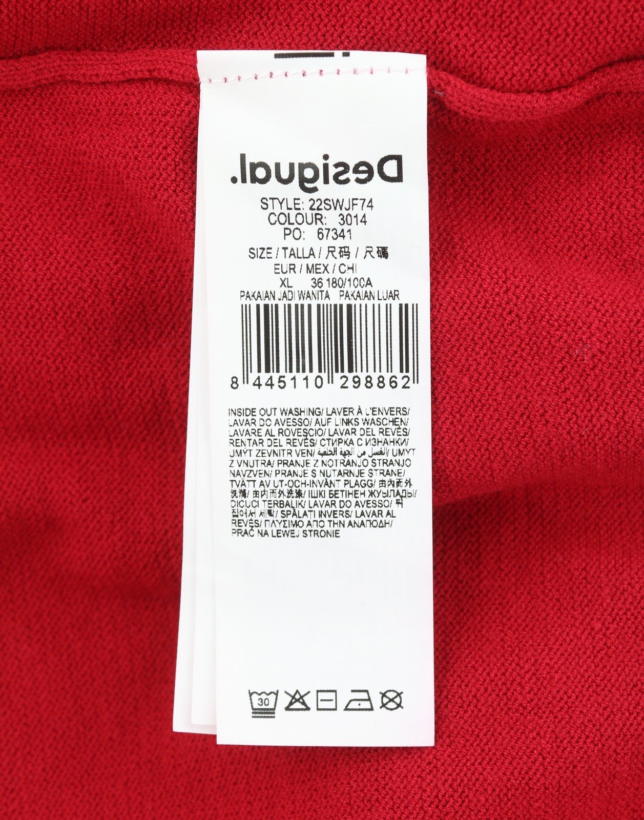 DESIGUAL Esopo Women's Jumper XL Red Metallic Lip Graphic Knit Pull On
