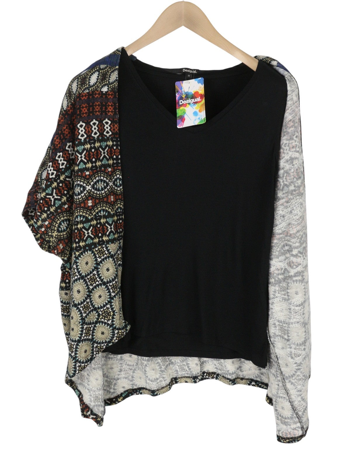 DESIGUAL Jamil Women's Jumper L Draped Asymmetric Layered 2in1 Knit Top