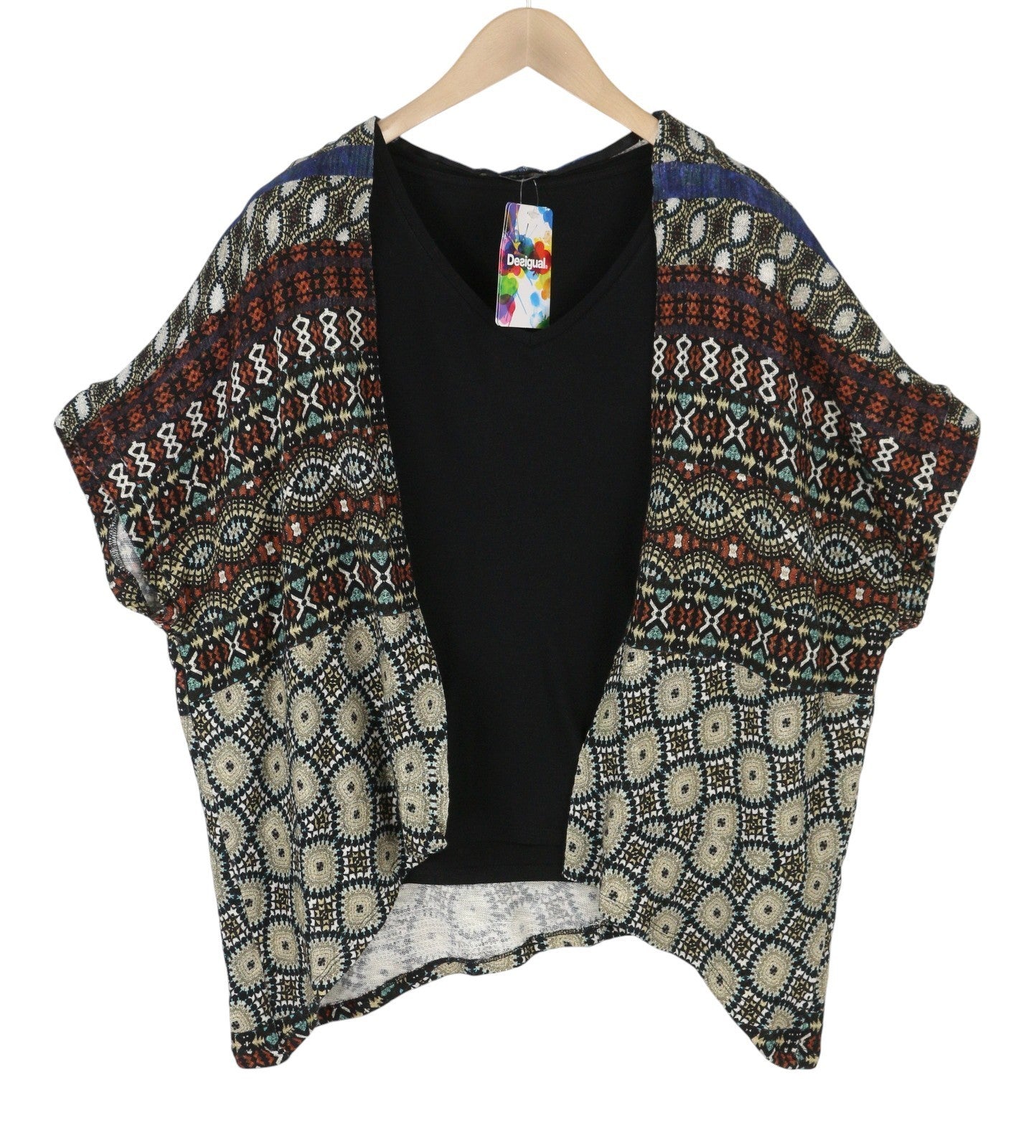 DESIGUAL Jamil Women's Jumper L Draped Asymmetric Layered 2in1 Knit Top