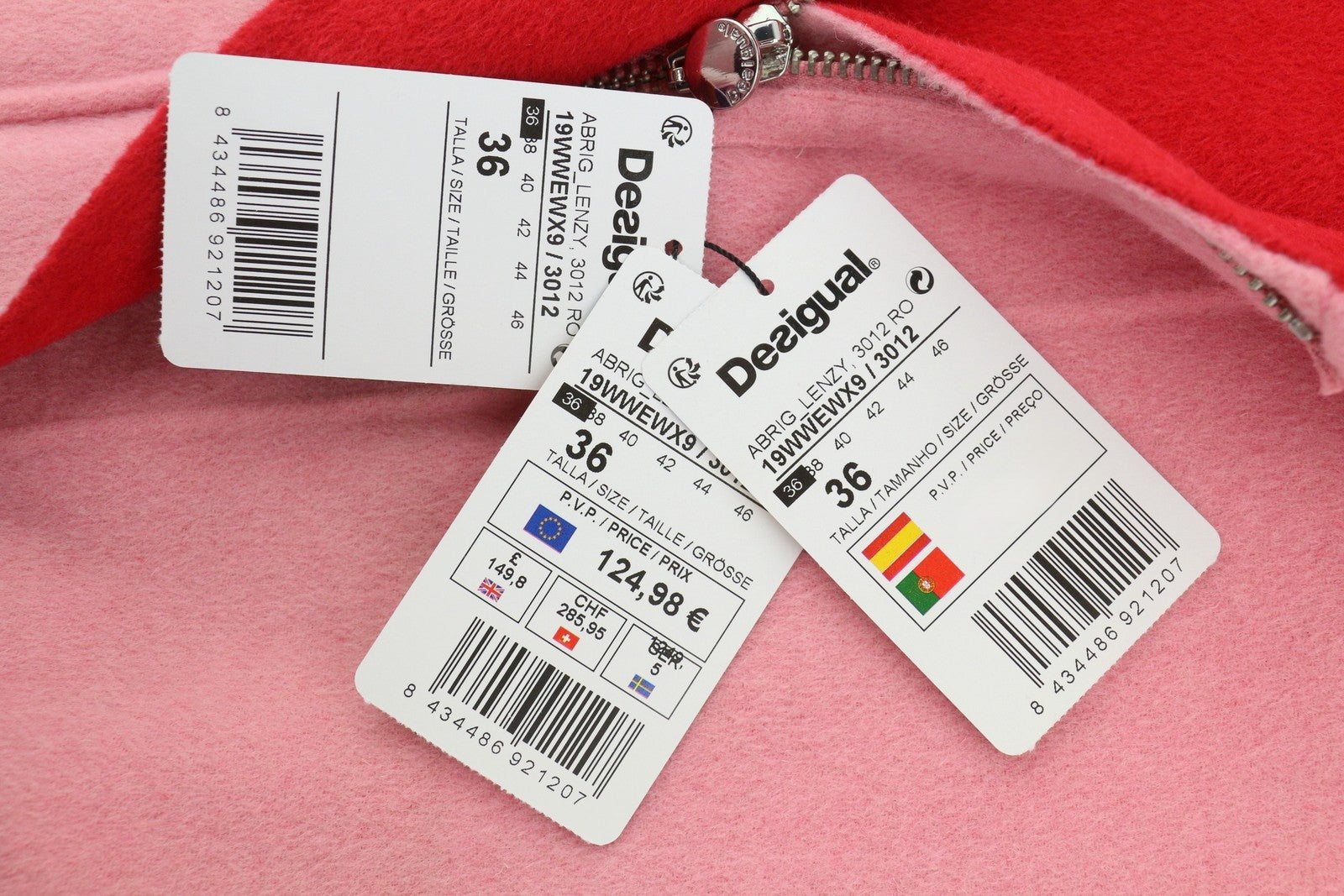 DESIGUAL Lenzy Women's Coat EU36 Pink Wool Blend Hooded Drawstring Waist