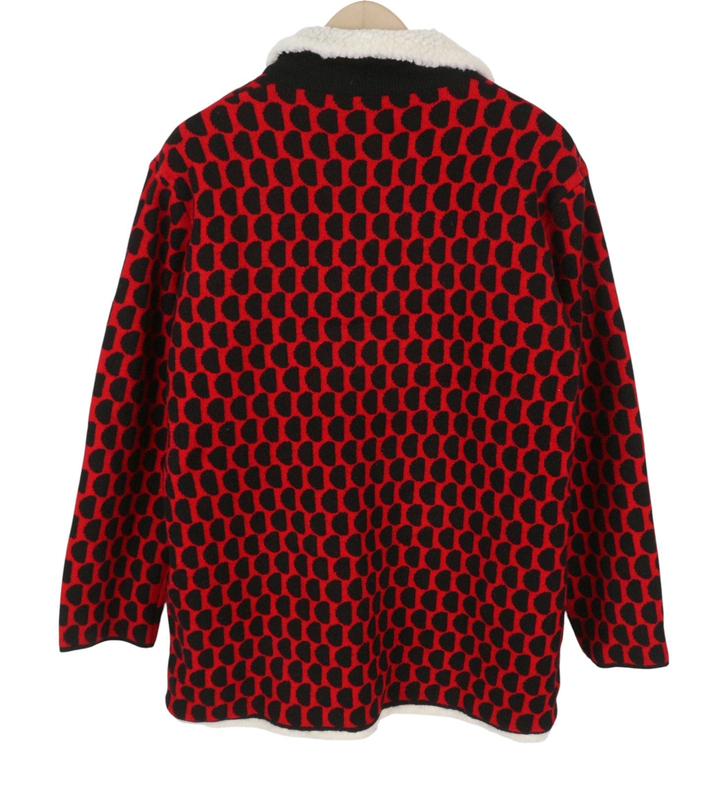 DESIGUAL Jers Denver Women's Coat L Red Pattern Tricot Fleece Button Loose