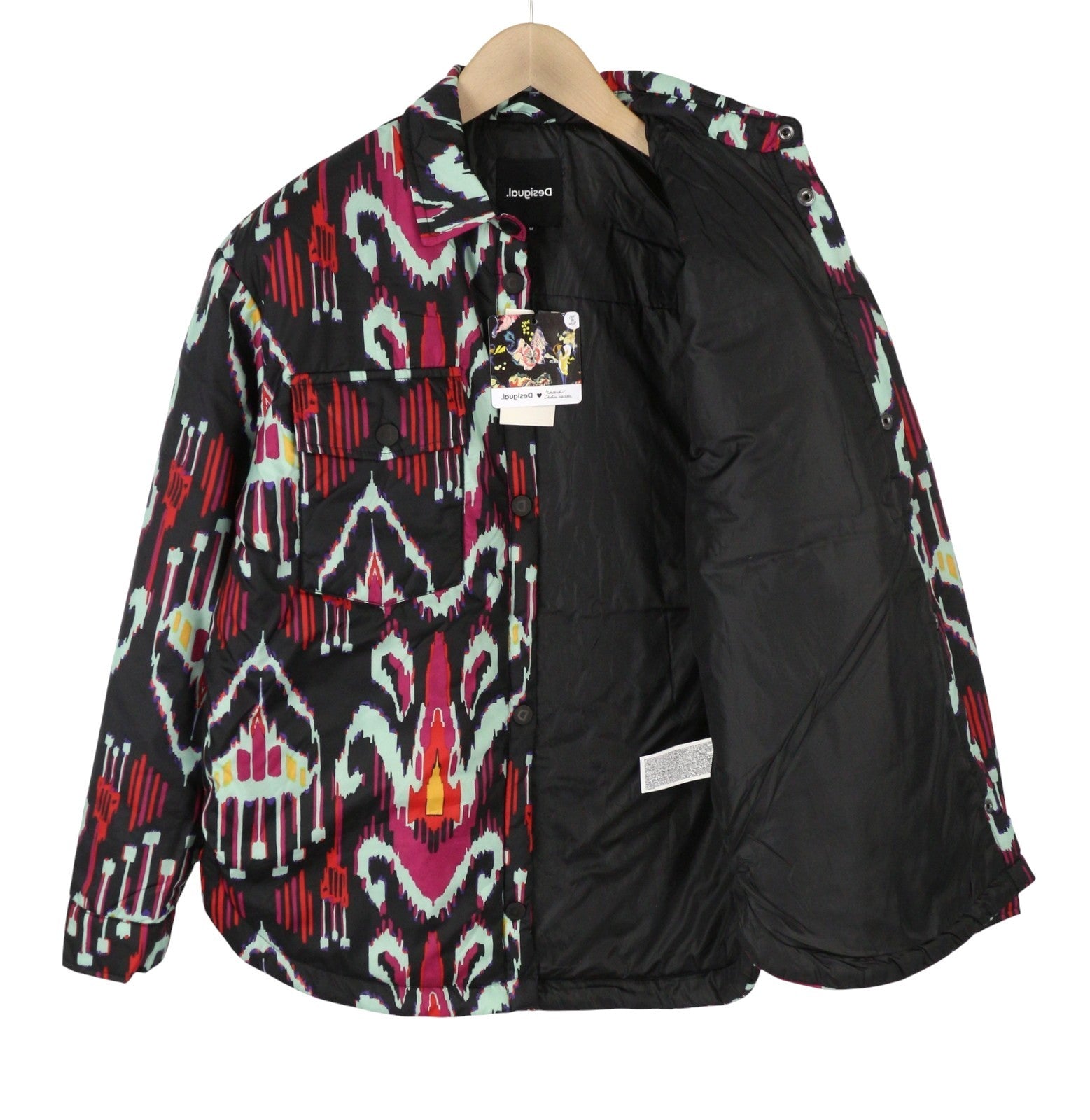 DESIGUAL Eliot Women's Jacket M Vivid Abstract Print Padded Snap Front Coat