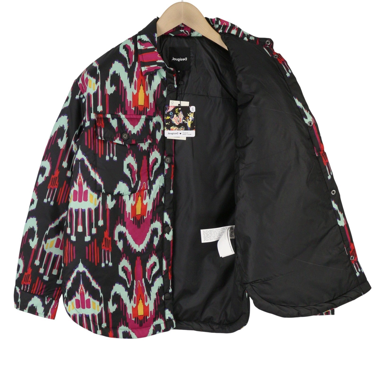 DESIGUAL Eliot Women's Jacket M Colourful Print Padded Snap Buttons Coat