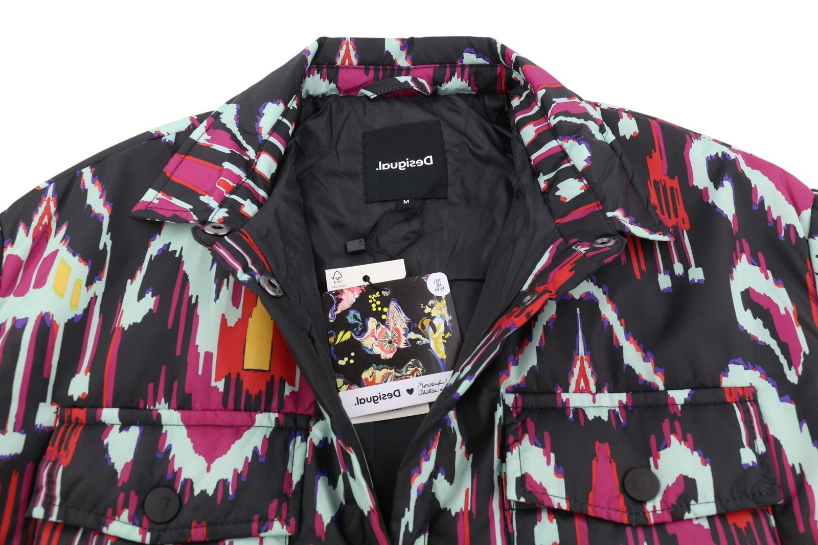 DESIGUAL Eliot Women's Jacket M Colourful Print Padded Snap Buttons Coat