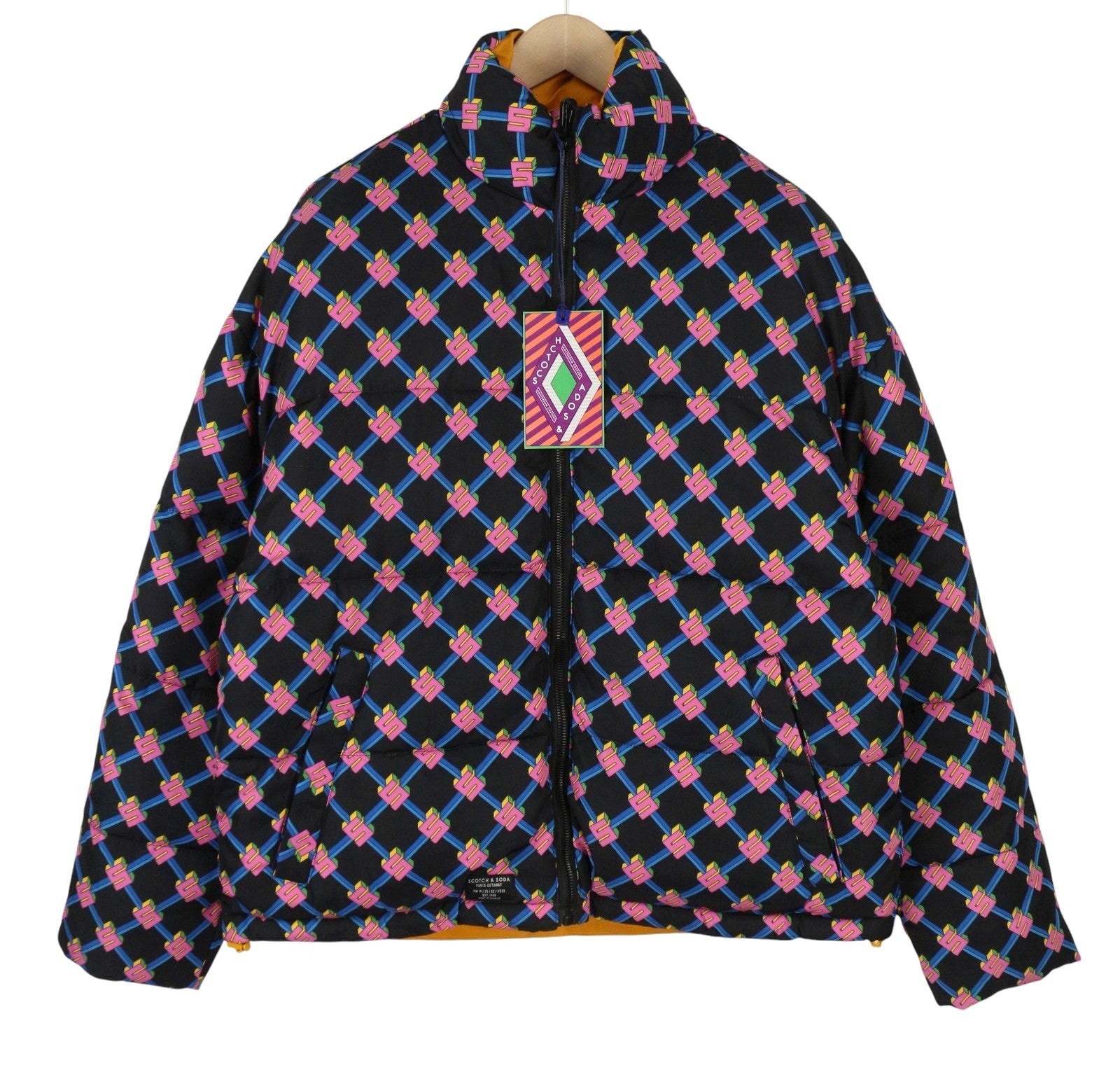 SCOTCH & SODA Women's Jacket L Reversible Logo Quilted Padded Puffer Coat