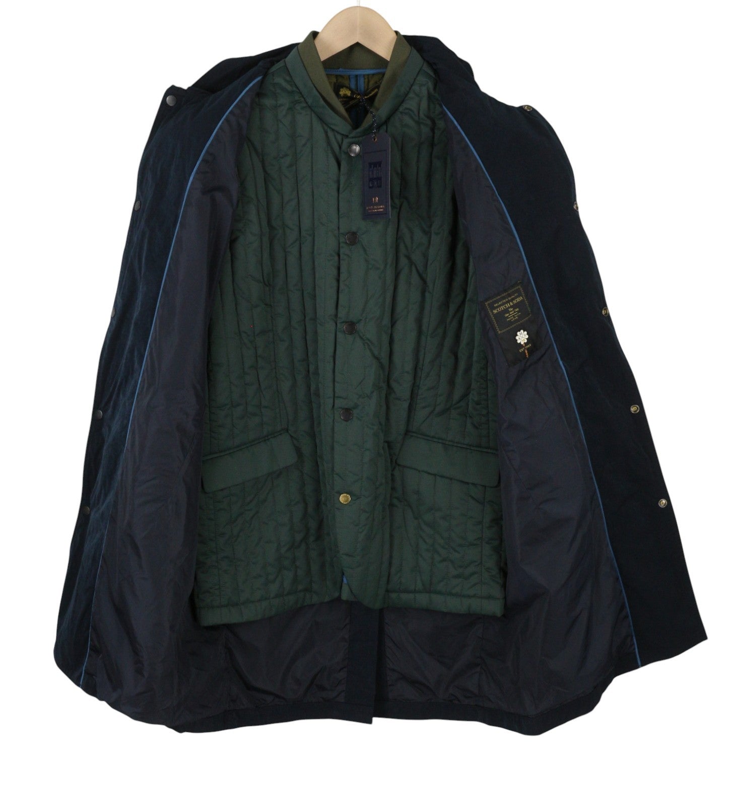 SCOTCH & SODA Men's Jacket M Navy Light Mid Parka Removable Lining 2in1