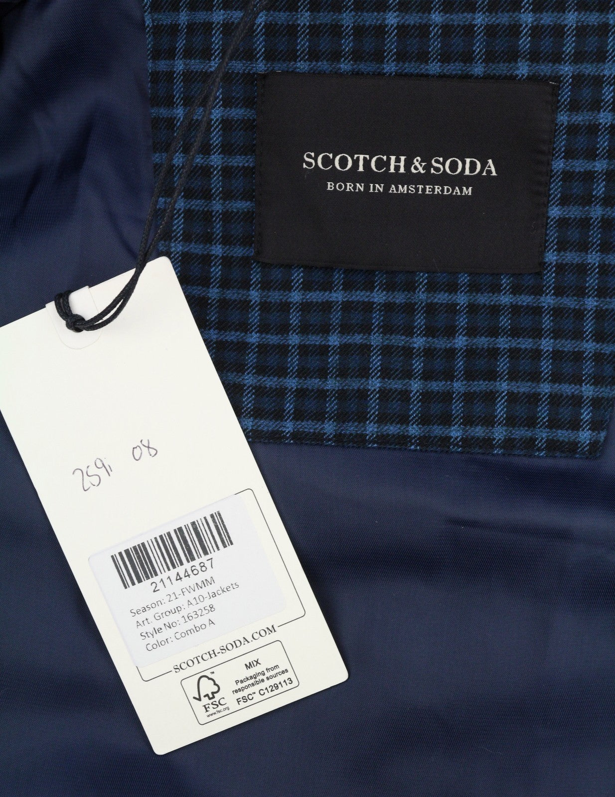 SCOTCH & SODA Men's Jacket M Blue Check Padded Hooded Zip Casual Coat