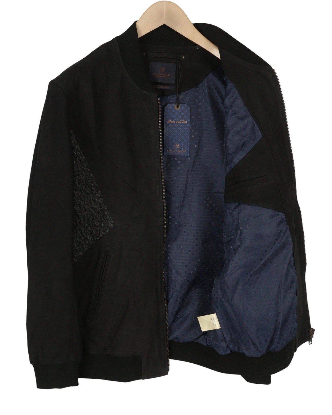 SCOTCH & SODA Men's Jacket L Black Genuine Leather Light Bomber Coat RRP379