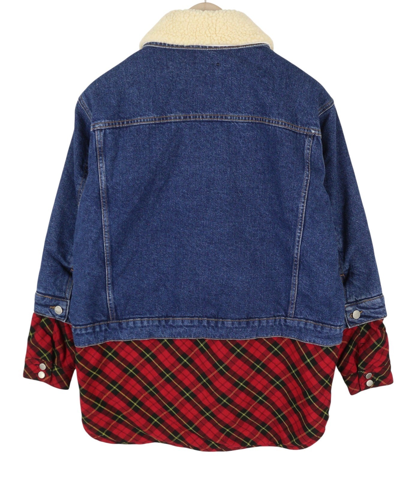 MAJE Bergamo Women's Jacket 40 L Blue Check Denim Trucker Faux Layer Button