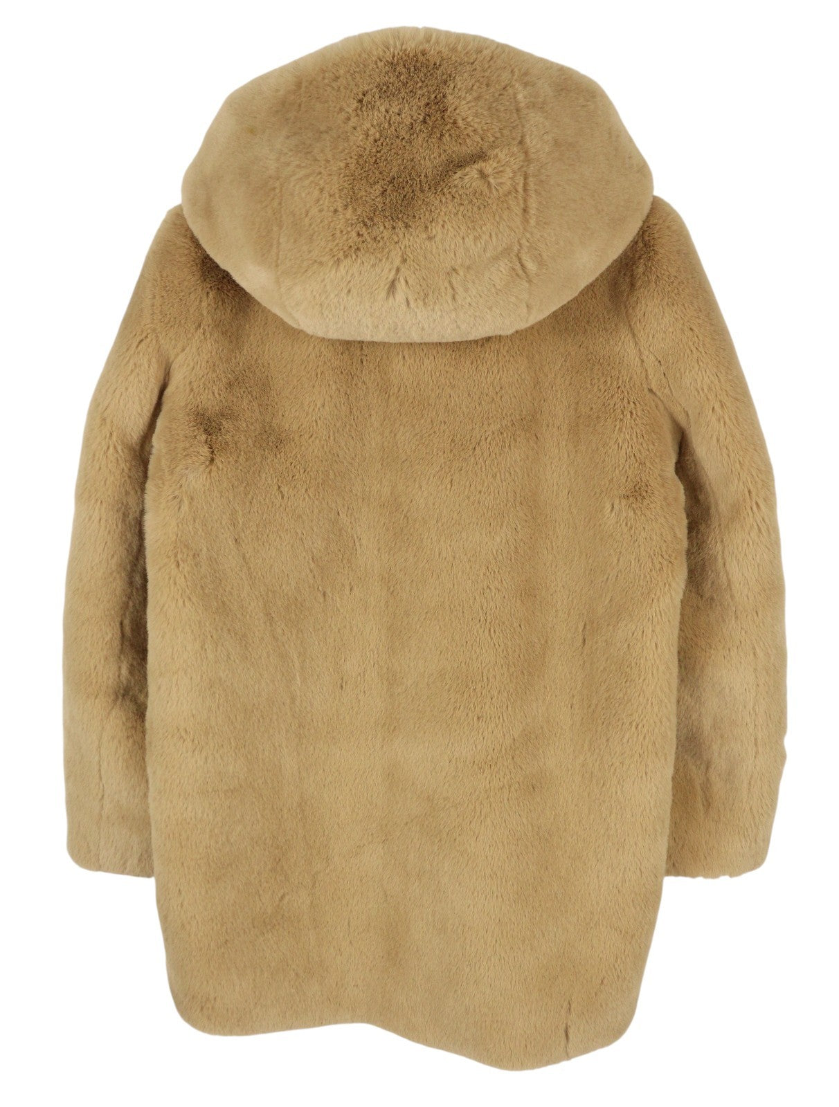 SANDRO Women's Jacket 38 M Brown Plush Faux Fur Hooded Snap Mid-Length Coat