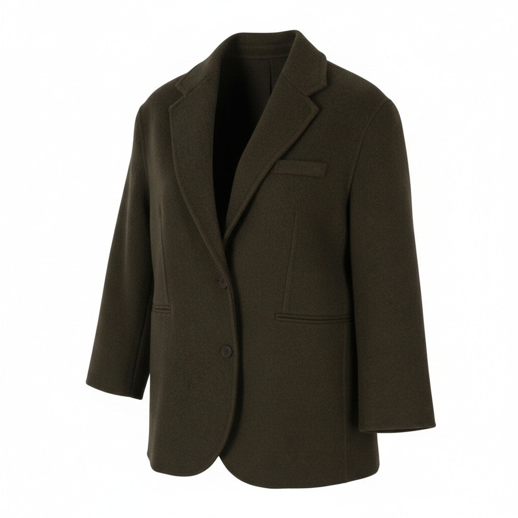 SANDRO Fisher Women's Coat 38 M Khaki Wool Blend Oversized Tailored RRP445