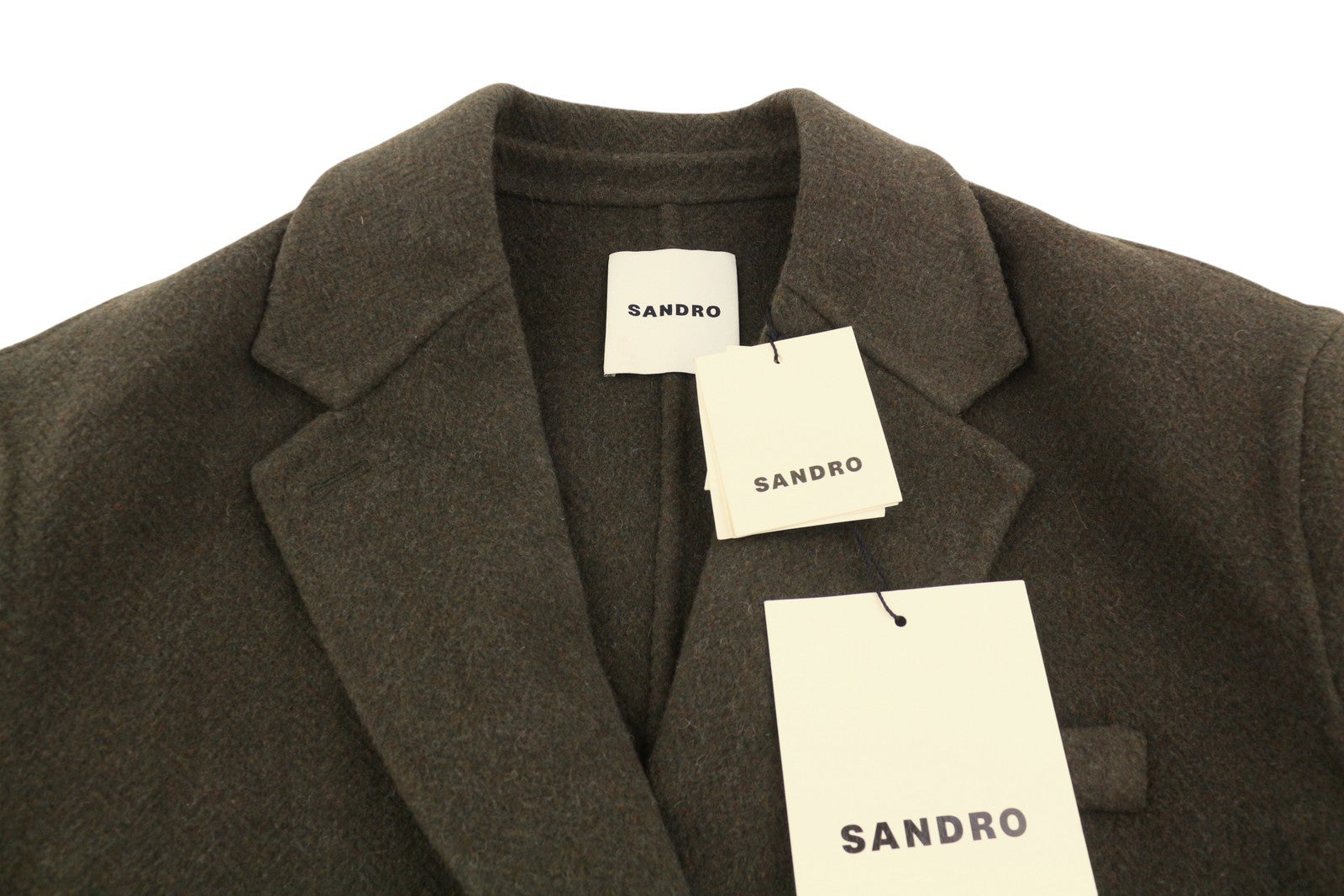 SANDRO Fisher Women's Coat 38 M Khaki Wool Blend Oversized Tailored RRP445