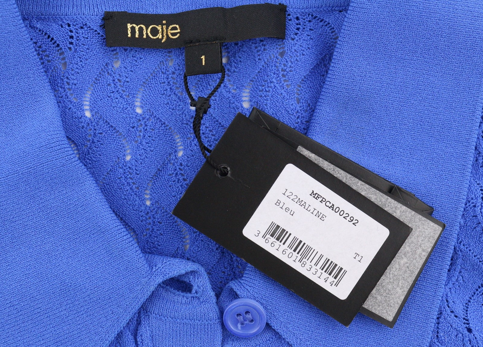 MAJE Maline Women's Dress 1 S Blue Knit Button-Up Long Sleeve Midi