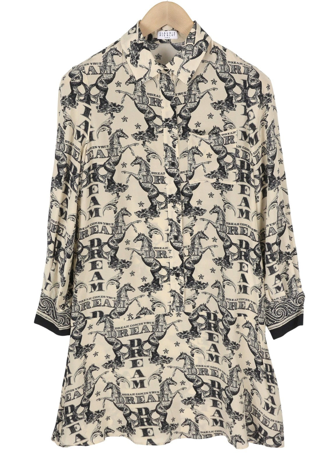CLAUDIE PIERLOT Rocade Women's Dress 36 S Beige Silk Pattern Flowing Sleeve